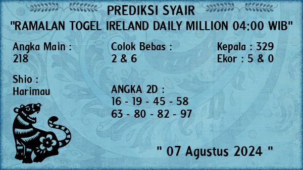 Prediksi Ireland Daily Million 04:00 WIB